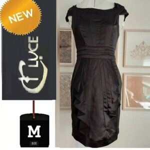 💖2/$20 LBD black satin dress with pleating details, boatneck, NWOT, C. Luce